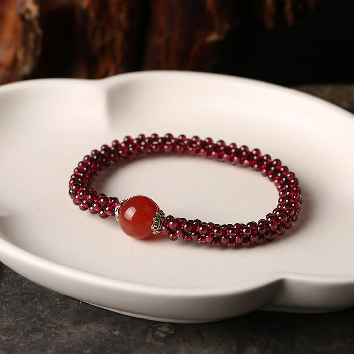 Buddha Stones Natural Garnet Pink Crystal Red Agate Amazonite Bead Protection Bracelet