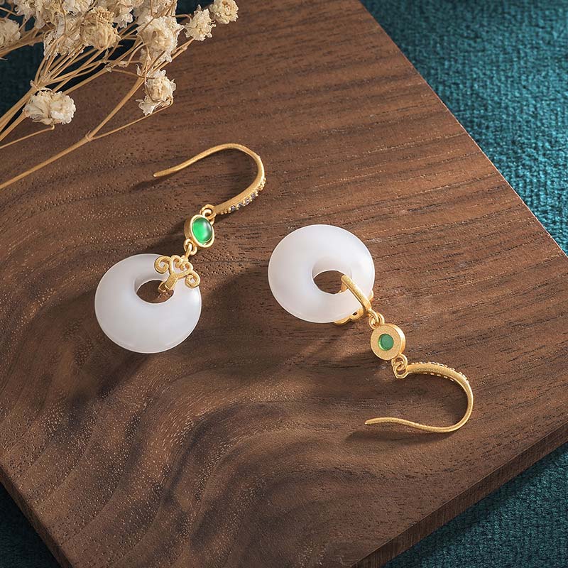 FengShui White Jade Blessing Drop Earrings (Extra 35% Off | USE CODE: FS35)