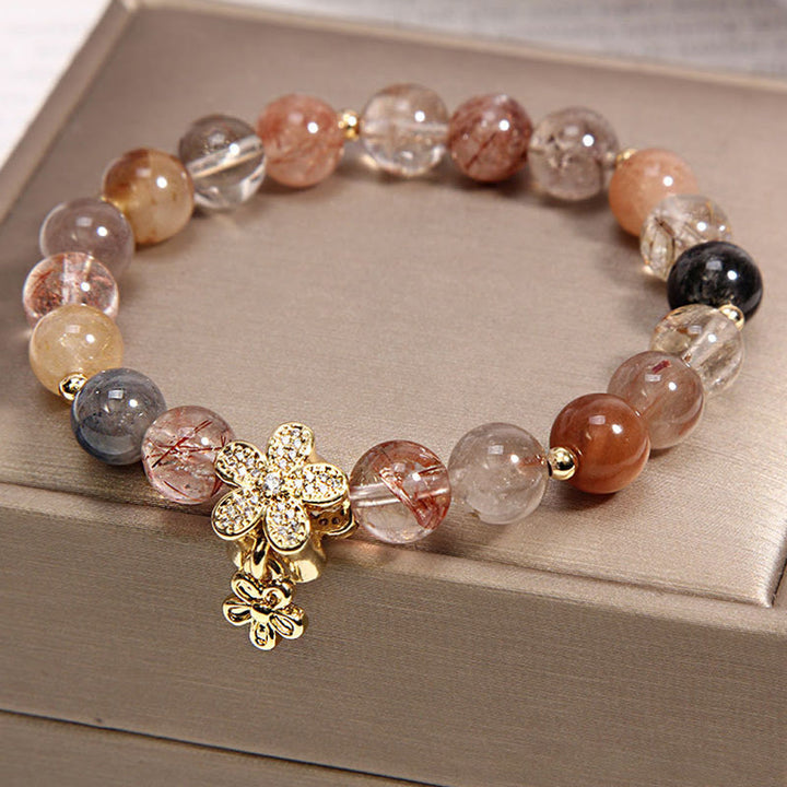 Multicolored Rutilated Quartz Citrine Wealth Protection Flower Bracelet