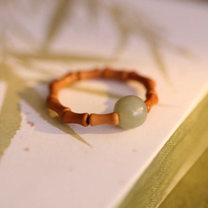 Hetian Jade Beaded Bamboo Prosperity Luck Ring