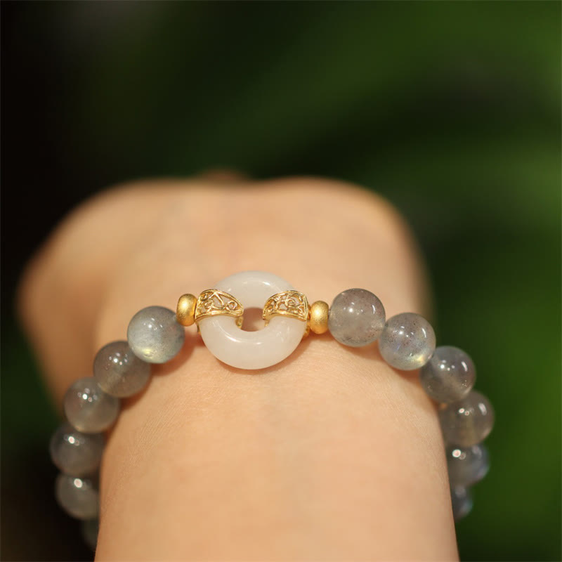 Buddha Stones Natural Moonstone Heitan Jade Peace Buckle Healing Bracelet