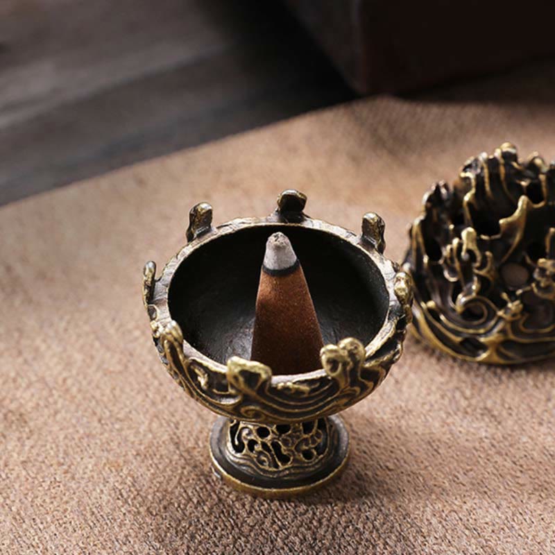 Tibetan Mini Mountain Pattern Meditation Copper Alloy Incense Burner