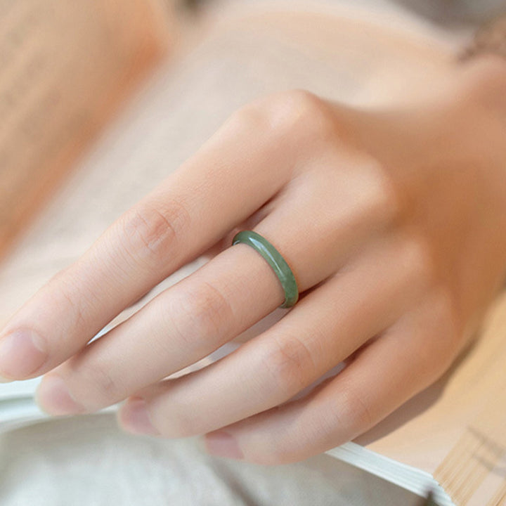 Buddha Stones Natural Jade Prosperity Abundance Ring