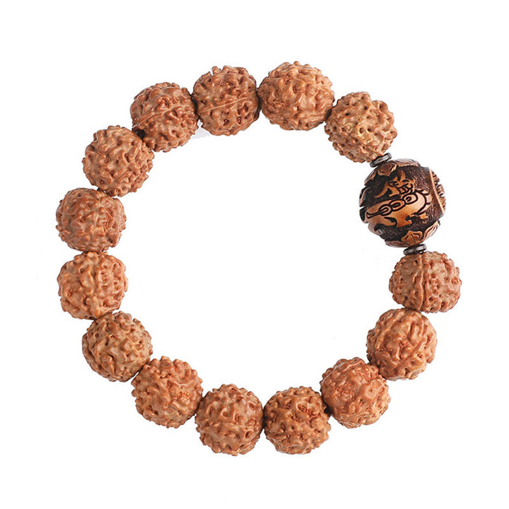 Buddha Stones Tibet Rudraksha Bodhi Seed PiXiu Copper Coin Wealth Luck Bracelet