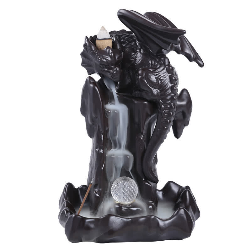 Nordic Dragon Ceramic Backflow Smoke Fountain Meditation Healing Incense Burner Led Ball Decoration