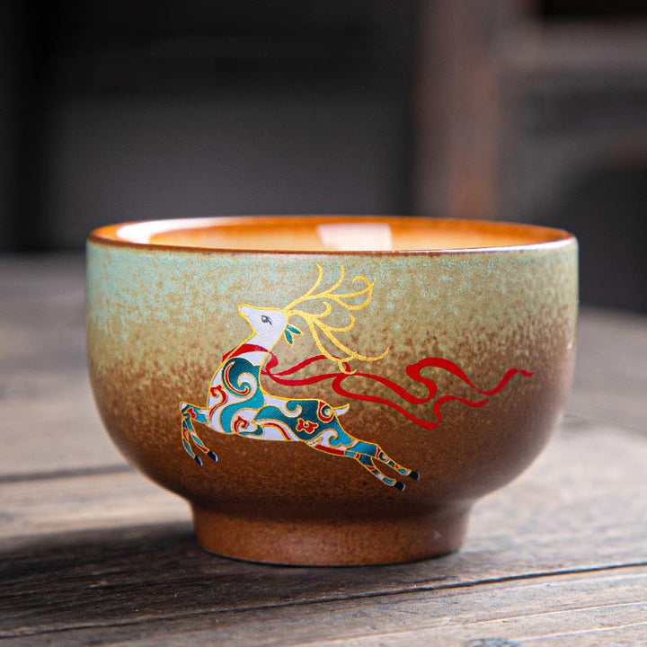 Buddha Stones Colorful Deer Pipa Snow Plum Blossoms Mountains Rivers Bird Ceramic Teacup Kung Fu Tea Cup Bowl