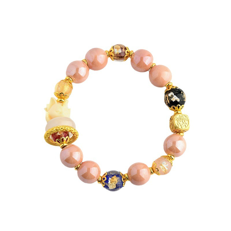 Buddha Stones Tibetan Incense Ash Liuli Glass Bead Luck Protection Nine-Tailed Fox Bracelet