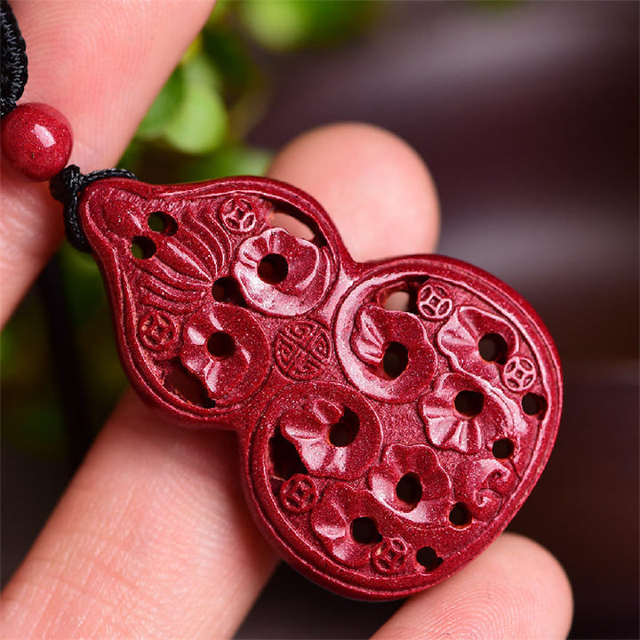 Buddha Stones Laughing Buddha Yin Yang Chinese Zodiac Gourd Natural Cinnabar Blessing Necklace Pendant