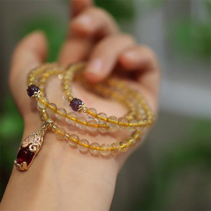 Buddha Stones Citrine Amethyst PiXiu Prosperity Happiness Protection Bracelet