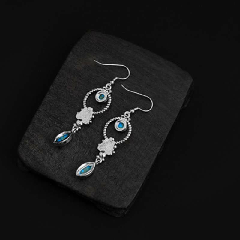 925 Sterling Silver Vintage Turquoise Waterdrop Pattern Balance Drop Dangle Earrings