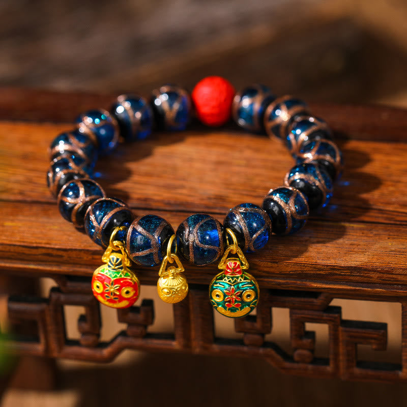 Gold Swallowing Beast Family Colorful Cinnabar Bead Bracelet