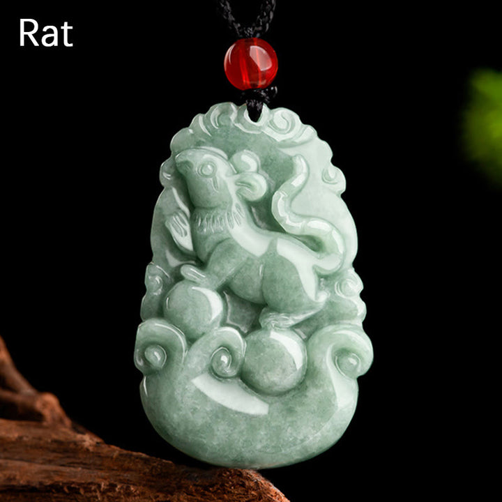 Buddha Stones Natural Green Jade 12 Chinese Zodiac Luck Prosperity Necklace Pendant