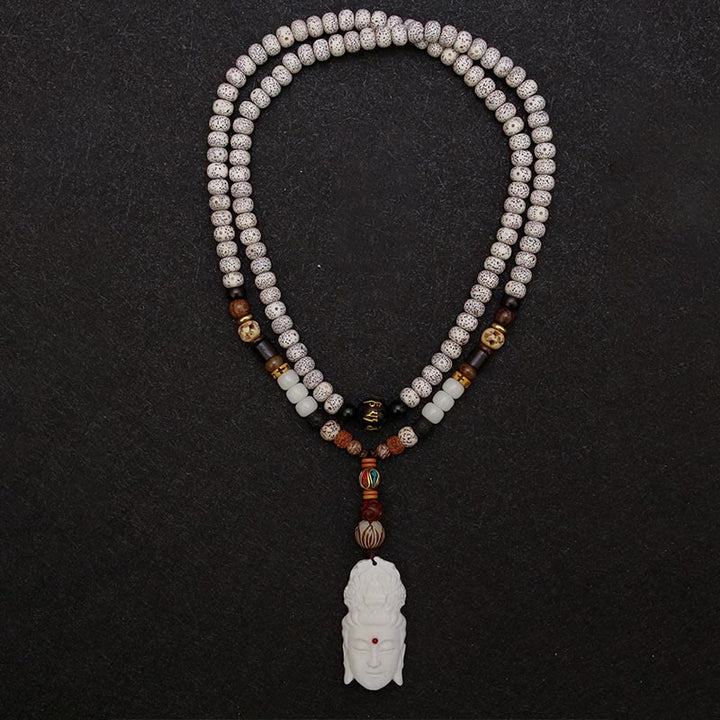 108 Mala Beads Bodhi Seed Yak Bone Avalokitesvara Lucky Pixiu Guan Gong Buddha Demon Peace Tassel Bracelet