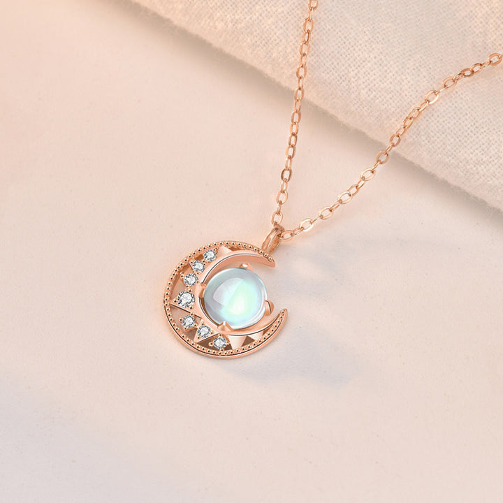 Buddha Stones 925 Sterling Silver Moonstone Moon Pattern Love Necklace Pendant