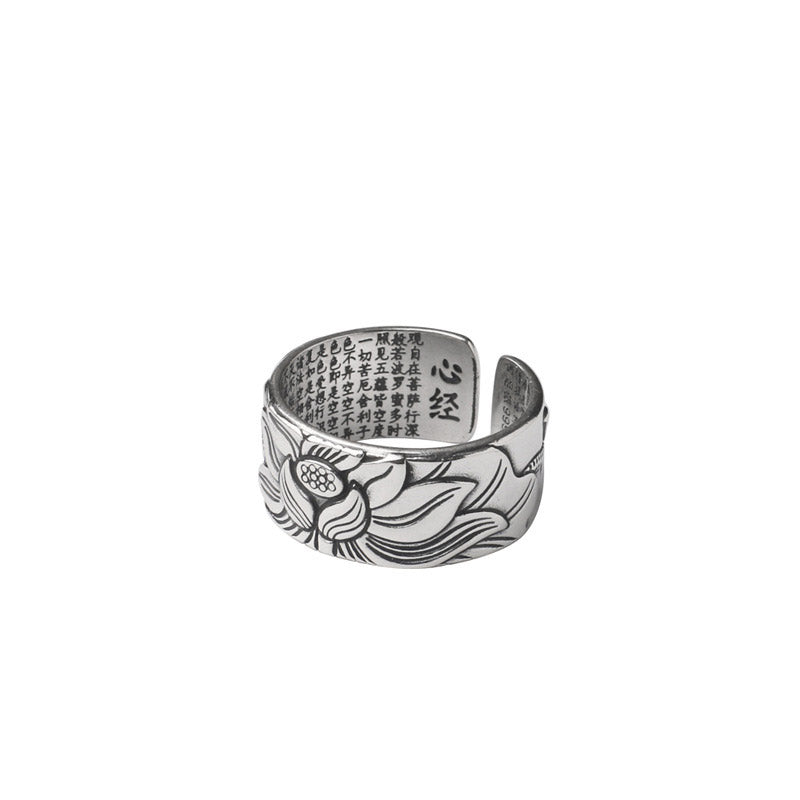Buddha Stones Tibetan Lotus White Copper Enlightenment Ring