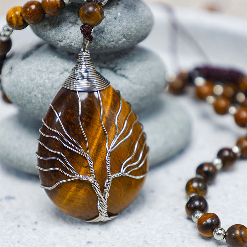 Buddha Stones Natural Tiger Eye Strength Beaded Pendant Necklace