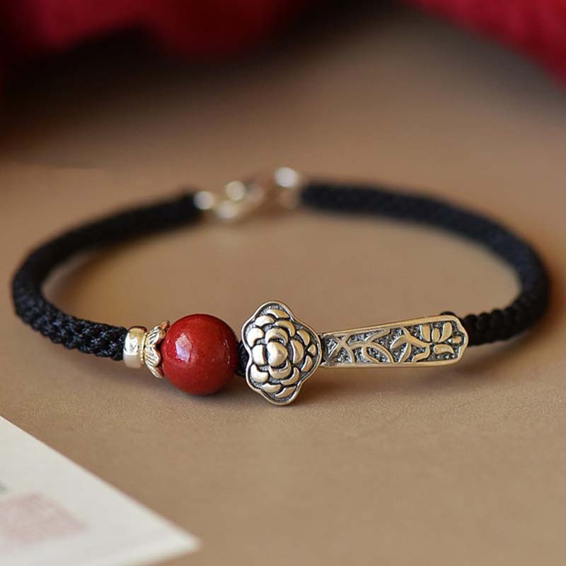 Buddha Stones 925 Sterling Silver Cinnabar Blessing String Bracelet