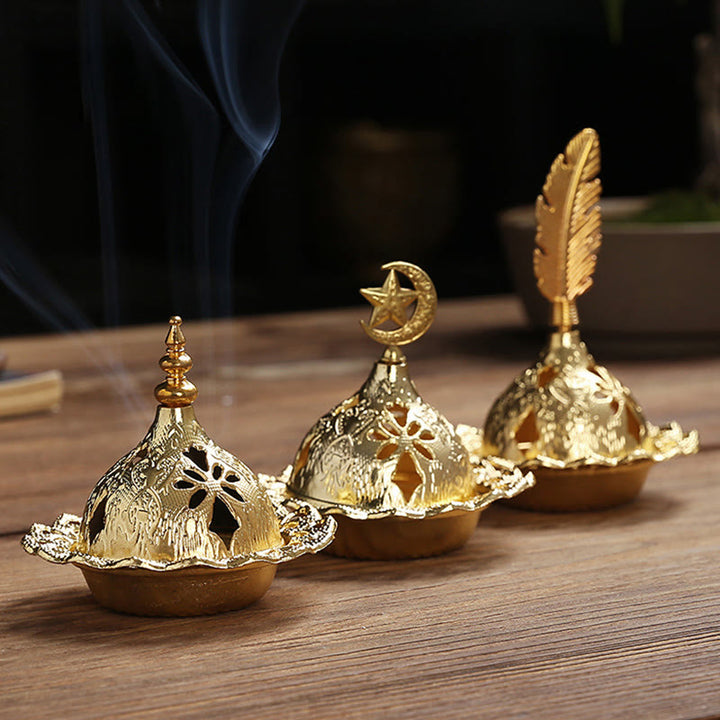 Gold Gourd Star Feather Spiritual Meditation Mini Alloy Metal Incense Burner