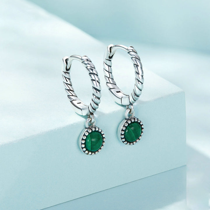 925 Sterling Silver Round Malachite Anti-Anxiety Drop Earrings