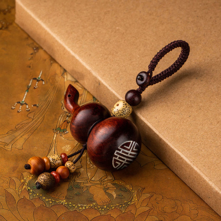 Tibetan Ebony Small Leaf Red Sandalwood Gourd Luck Protection Key Chain