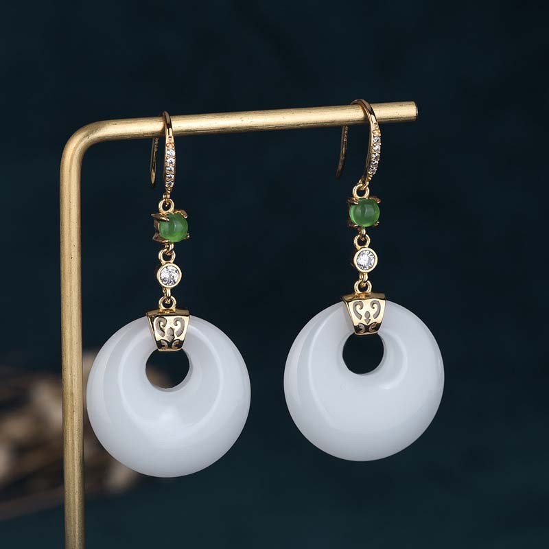 FengShui White Jade Blessing Drop Earrings (Extra 35% Off | USE CODE: FS35)