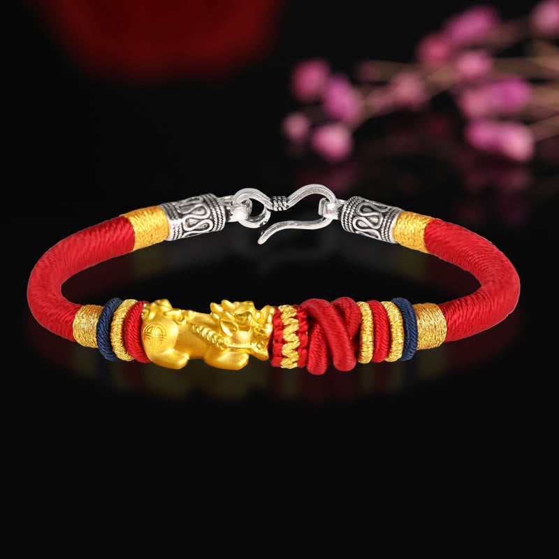 Buddha Stones 999 Gold PiXiu Om Mani Padme Hum Wealth String Braided Couple Bracelet