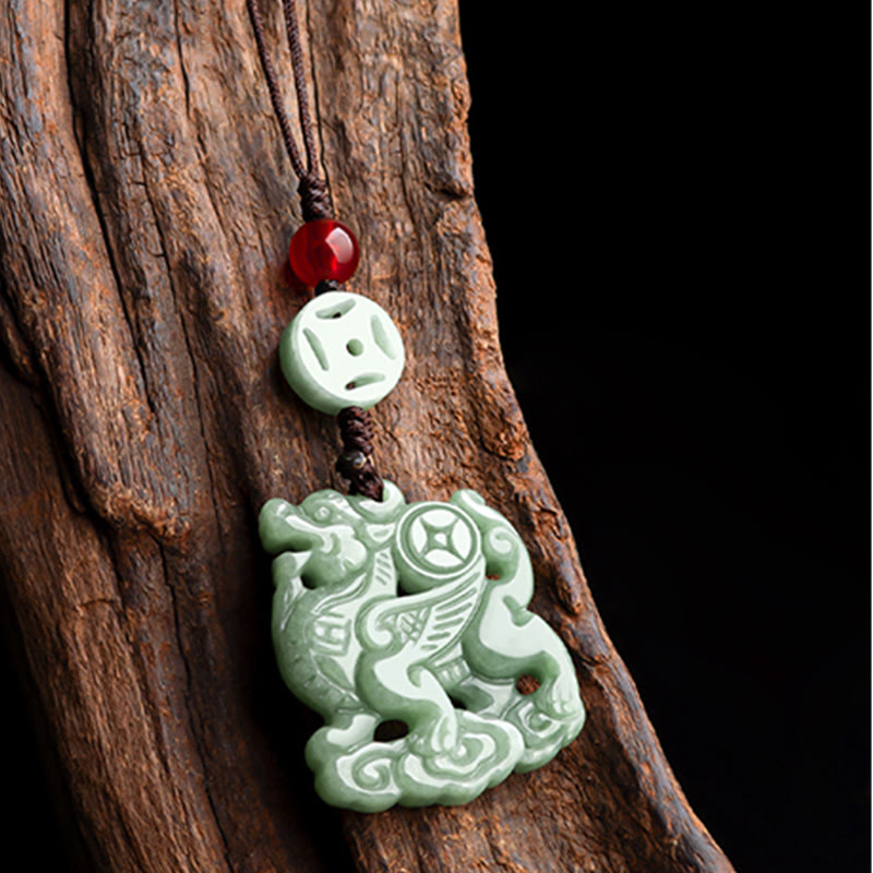 Buddha Stones Natural Jade Kirin Prosperity Phone Hanging Decoration