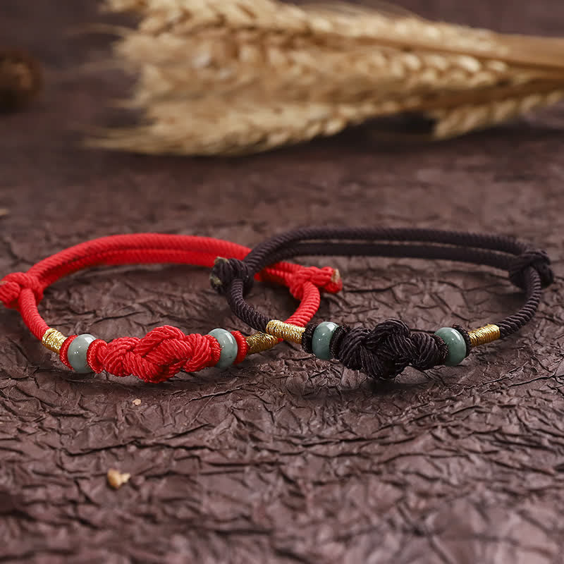 Buddha Stones Red String Jade Luck Fortune Knot Braided Couple Bracelet