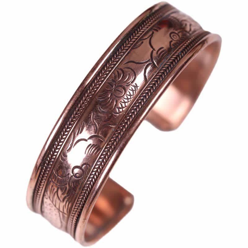 Vintage Pattern Luck Balance Copper Cuff Bracelet Bangle