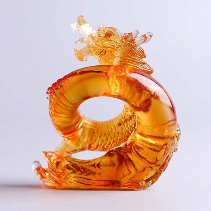 Buddha Stones Year of the Dragon Handmade Chinese Zodiac Yellow Dragon Liuli Crystal Art Piece Protection Home Office Decoration