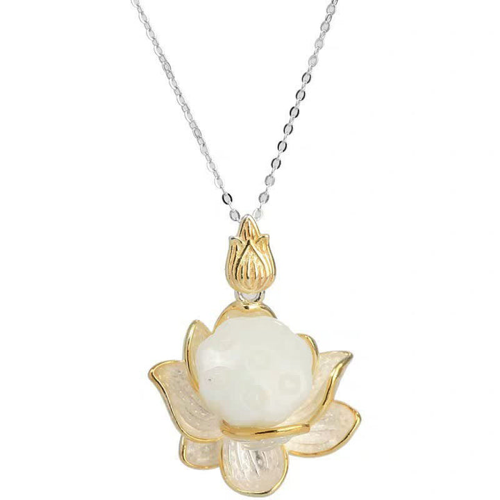 White Jade Lotus Flower Happiness Necklace