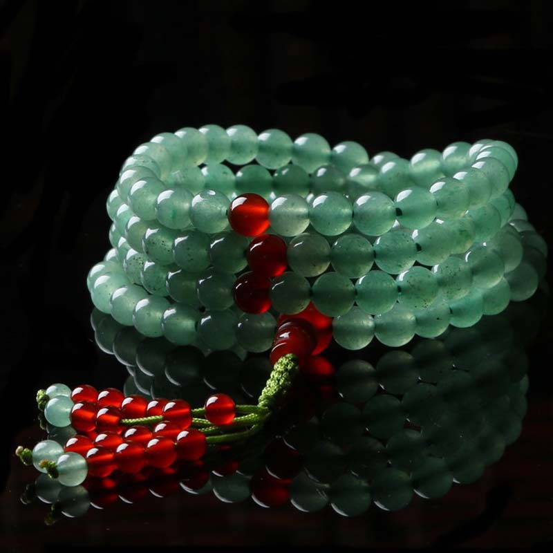 108 Beads Green Aventurine Red Agate Luck Mala Bracelet