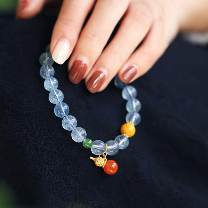 Aquamarine Red Agate Peace Gourd Charm Bracelet