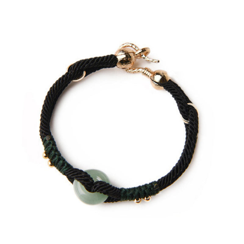 Buddha Stones Tibetan Jade Lucky Black Rope Couple Bracelet