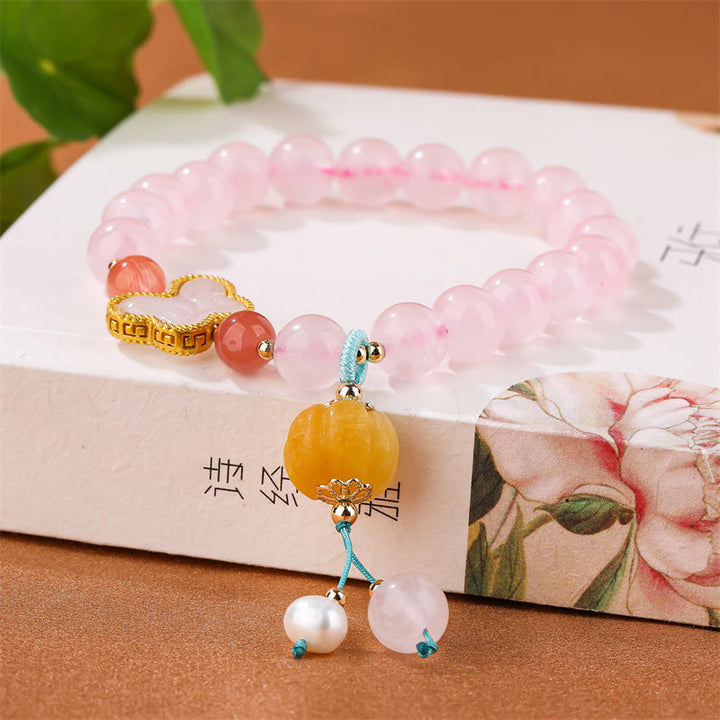 Buddha Stones Natural Pink Crystal Butterfly Pumpkin Love Bracelet