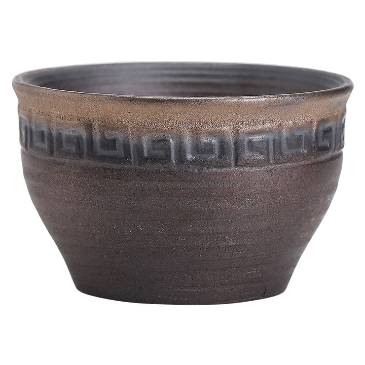 Buddha Stones Simple Brown Striped Texture Ceramic Teacup Kung Fu Tea Cup Bowl