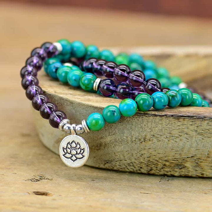 Amethyst Green Aventurine Spiritual Lotus Charm Bracelet