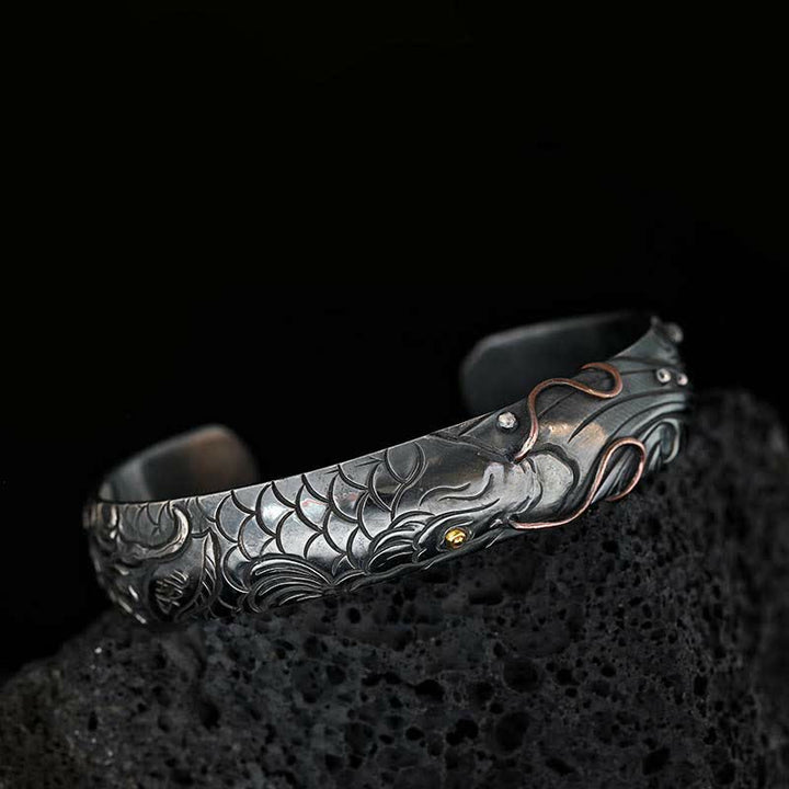 999 Sterling Silver 990 Gold Koi Fish Luck Wealth Success Bracelet Bangle