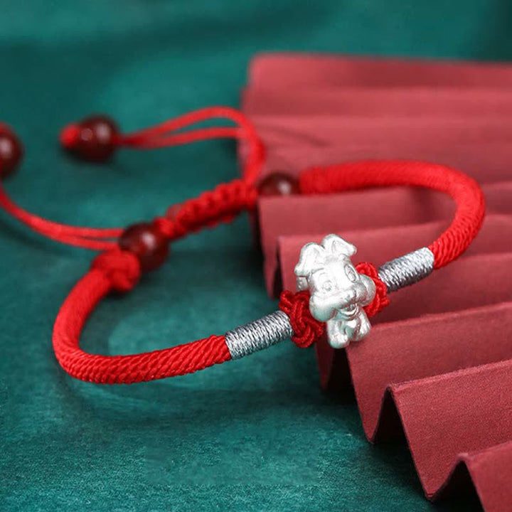 Buddha Stones 999 Sterling Silver Chinese Zodiac Luck Strength Red String Bracelet