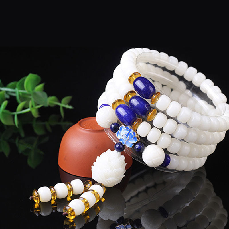 Buddha Stones White Bodhi Seed Mala 108 Beads Luck Bracelet