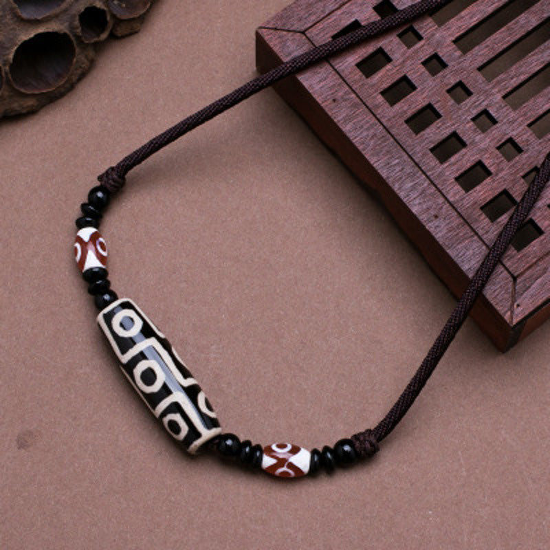 Buddha Stones Tibetan Nine-Eye Dzi Bead Protection String Necklace