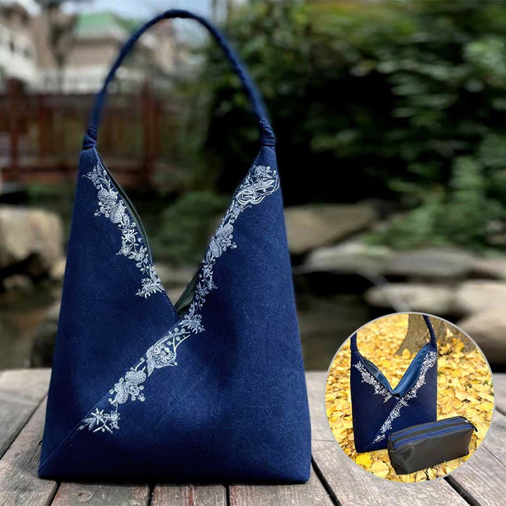 Handmade Embroidery Pattern Canvas Shoulder Bag Tote Bag Set