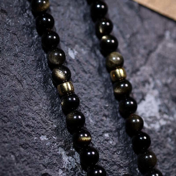 108 Mala Beads Gold Sheen Obsidian Tiger Eye Eagle's Eye Stone Wealth Bracelet