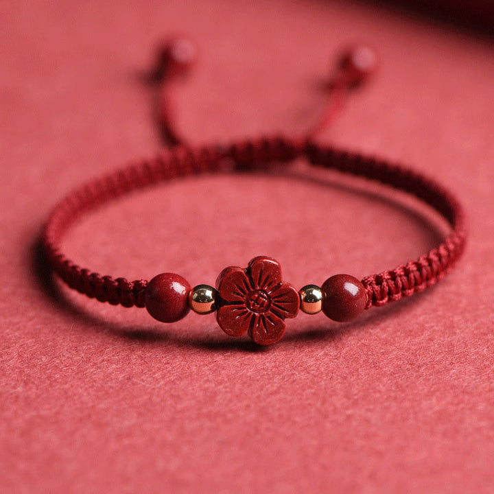 Four Leaf Clover Five-petal Flower Cinnabar Blessing Red String Bracelet