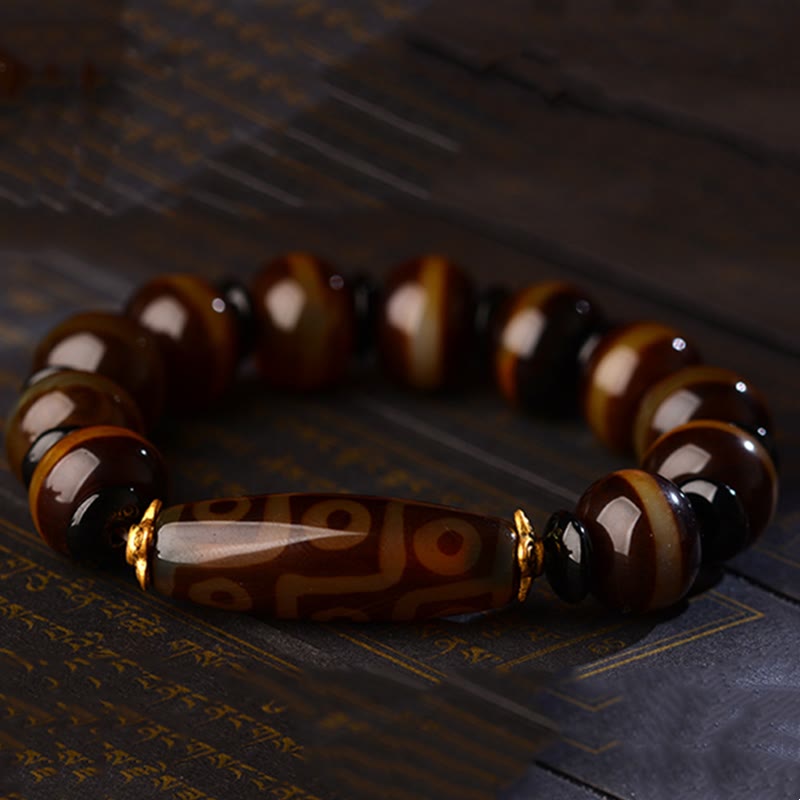 Buddha Stones Tibetan Natural Nine-Eye Dzi Bead Agate Wealth Blessings Bracelet