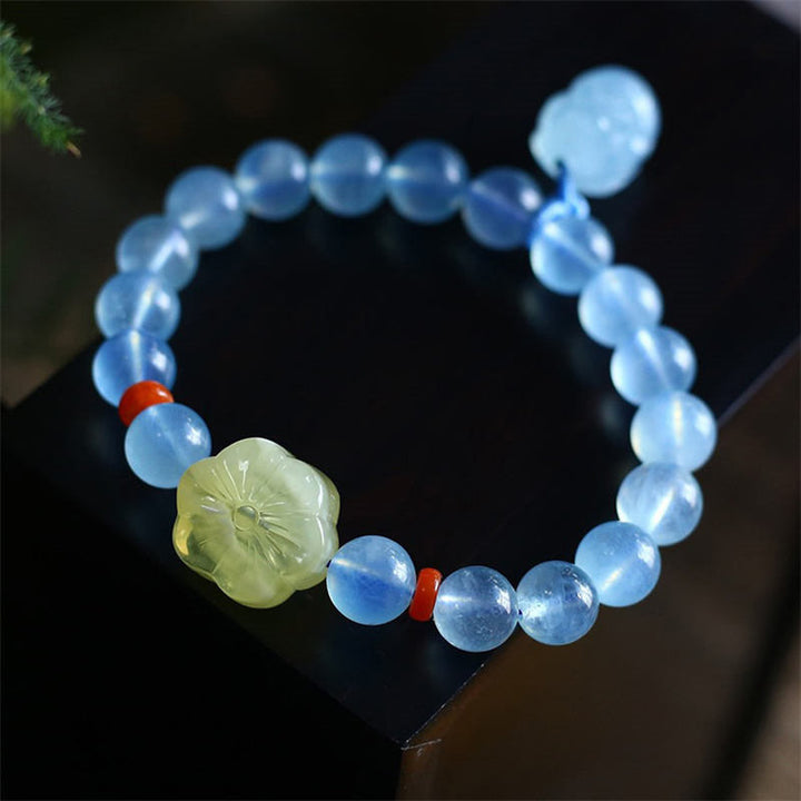 Natural Aquamarine Amber Pixiu Peace Healing Charm Bracelet