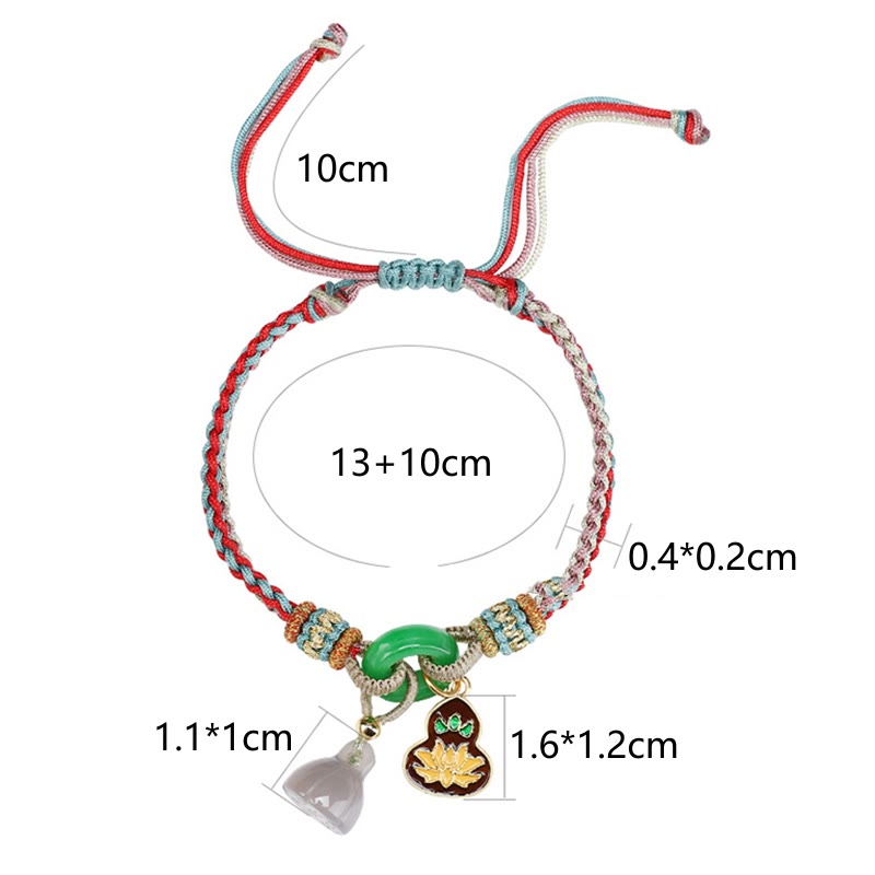 Buddha Stones Colorful Rope Chalcedony Lotus Jade Peace Buckle Harmony Gourd Charm Bracelet