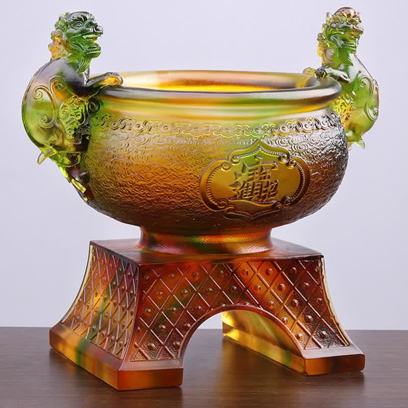 Handmade Liuli Crystal PiXiu Treasure Bowl Art Piece Home Decoration