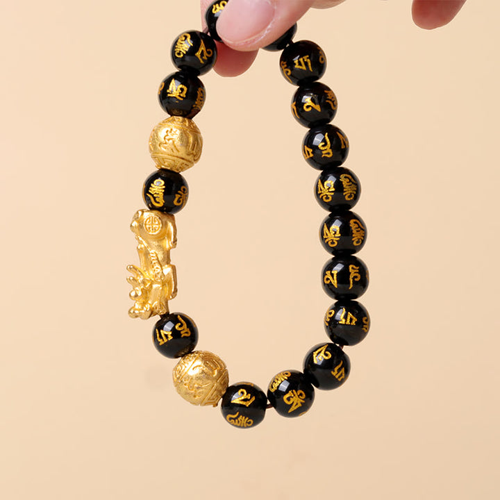 Buddha Stones FengShui PiXiu Obsidian Wealth Bracelet