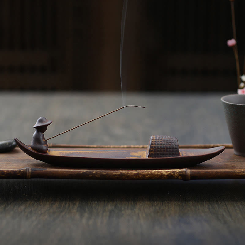 A Lonely Fisherman Afloat Ceramic Healing Incense Burner